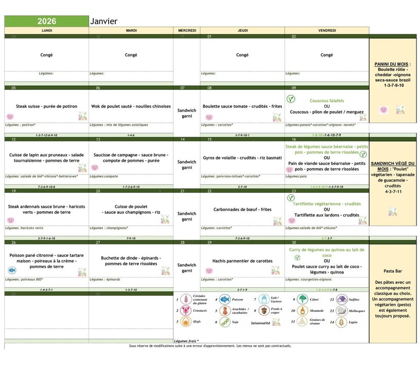 Menu de janvier à Saint-André